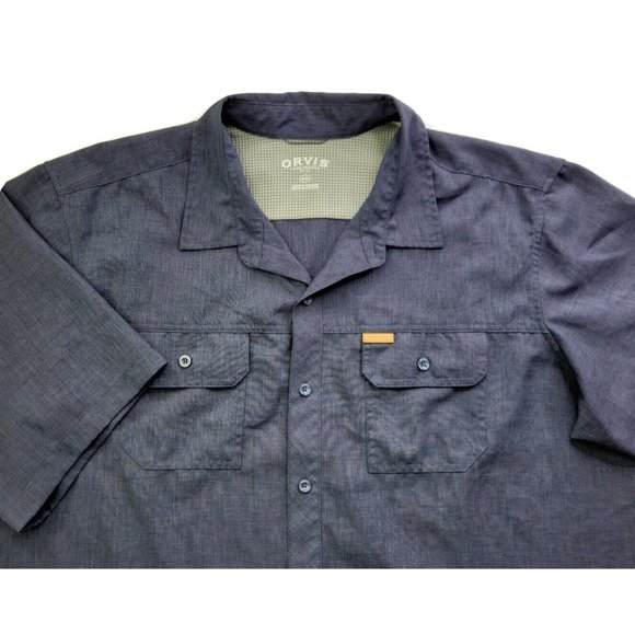 Orvis Men's XXL Navy Casual Button Shirt Lightweight Breathable Chest Pockets SS - Picture 1 of 9